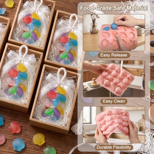 Silicone Shell Soap Mold Kit for DIY Soap Making, with Cotton Rope, Bow Ribbons, Tweezers, Reusable Soap Making Supplies for Crafts, Gifts & Beginners