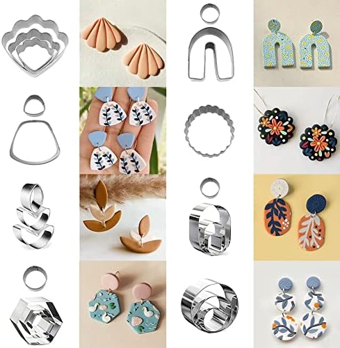 PTFJZ Polymer Clay Cutters for Earring Making 76pcs Clay Tools Set 67 Shapes Stainless Steel Clay Cutters with 8 Circle Shape Cutters 1 Letter Stamp