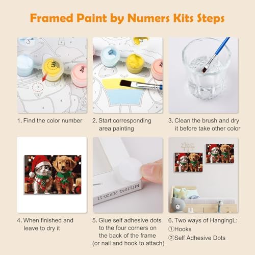 MOGTAA Christmas Paint by Numbers Kit for Adults Beginners with Frame, Cat and Dog Adult Paint by Number Kits on Canvas with Easel, Easy DIY Animal Oil Painting Kits for Home Decor, 8x12in