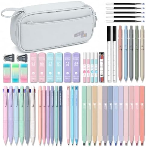 Four Candies 56 PCS Aesthetic School Supplies with Pencil Case (Grey)