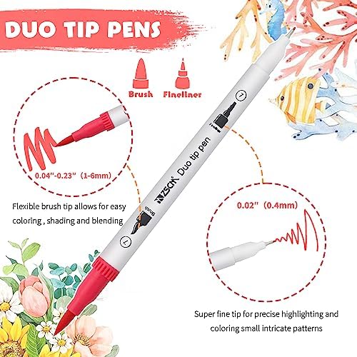 ZSCM 60 Colors Markers for Adult Coloring Books No Bleeding - Duo Tip Pens | Fine & Brush Coloring Marker for Adult Calligraphy, Illustration, Cards Drawing, Note taking Lettering, Journaling