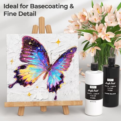 Nicpro White & Black Large Acrylic Paint (16.9 oz, 500 ml), Rich Pigments | Non Toxic Craft Paint for Multi Surface, Canvas, Wood, Leather, Fabric - Art Painting Supplies for Beginner, Artist & Adult