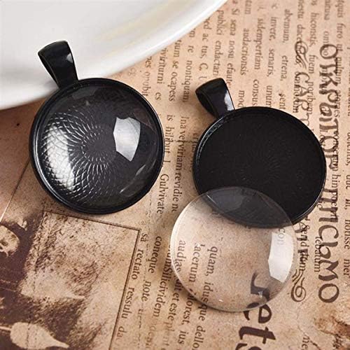 25pcs Round Bezel Pendant Trays Setting Cabochon Blank Base for DIY Crafting Photo Jewelry Findings Making Accessories 25mm Black