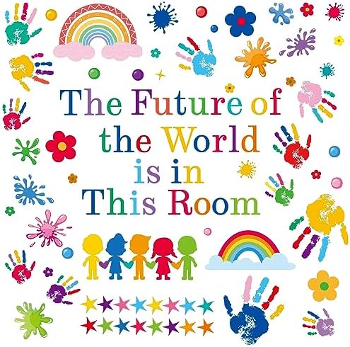 AOWDIAO Inspirational Kids Classroom Wall Decals – The Future of the World Is in This Room Quote – Peel and Stick Vinyl Sticker for School, Nursery and Playroom Decor