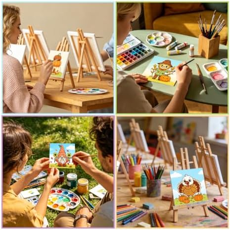 Fall 12 Packs Pre Drawn Canvas to Paint, Thanksgiving Pre Printed Canvas for Painting, Pre Stretched Canvas Outline Painting Boards for Beginners, Students, Party Favors(4 * 4in)