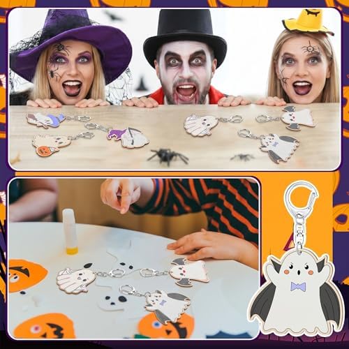 Trnayi 36 Pcs Halloween Ghost Wood Keychain Color Your Own DIY Craft | Halloween Ghost Wooden Keychain, Color Your Own Unfinished Craft, Blank Wood Painting DIY Craft, for Halloween Art Project