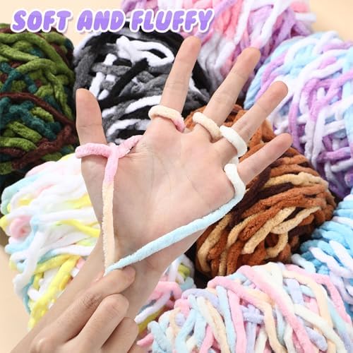 Buryeah 8 Pack Chunky Chenille Yarn for Crocheting, Gradient Colors