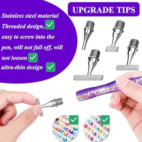 ZYNYXY 17PCS Ergonomic Diamond Art Pen Kits, with Multifunctional Metal Stainless Steel Screw Thin 1, 3, 6, 9, Tips, Correction Placers Roller Accessories (B Purple+ Pink+ Blue+ 5 PCS Tips)