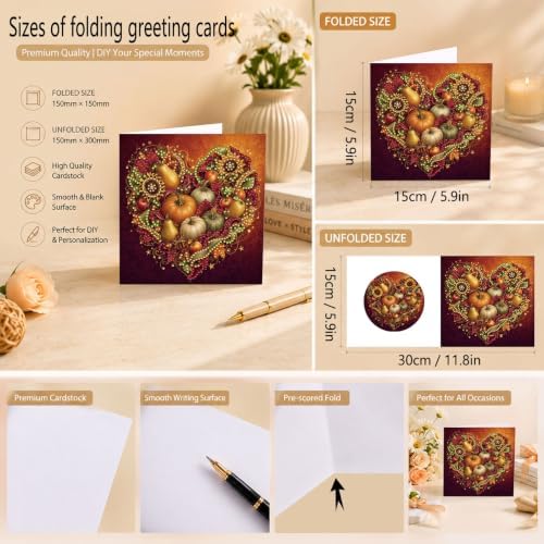 POETRYDRAW DIY Diamond Art Painting Greeting Card Kit, Creative Craft Set for Card Making，Autumn Harvest