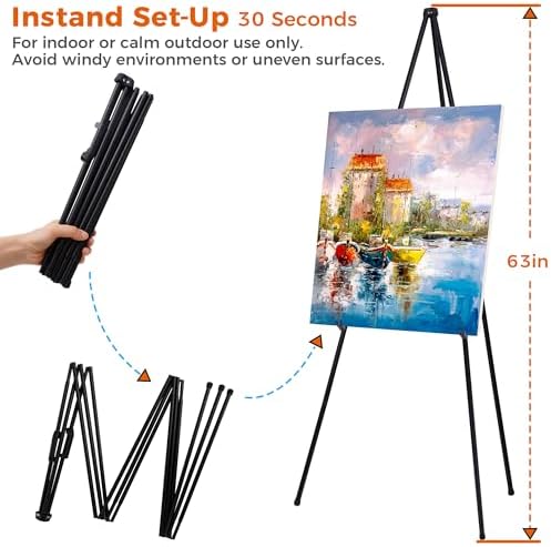 ARTASY 63" Easel Stand for Wedding Signs, Black, 2 Packs with Carry Bags