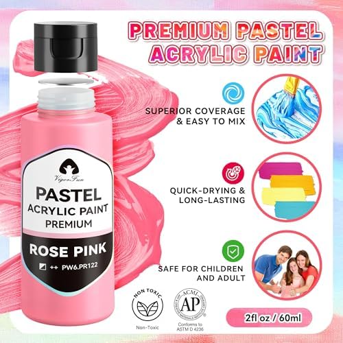 52 Pcs Acrylic Paint Set, 36 Colors 2oz/60ml Rich Pigments (Pastel)