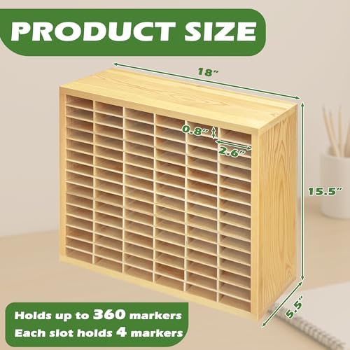 PROLEE Marker Storage Organizer for 360 Markers,Wooden Alcohol Marker Holder with 90 Slots,Markers Pens Pencils Art Supply Storage Rack for Desk Home Classroom Office Decor