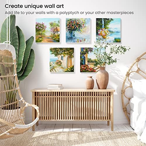 ARTEZA Square Stretched Canvas for Painting, 10 x 10 in, Pack of 8, Pre-Primed White Canvases for Acrylic, Oil, Gouache, Tempera, and Pouring Art | 100% Cotton Surface, 0.6 in Profile, Pinewood Bars, Acrylic Titanium Gesso, For Oil, Acrylic, Gouache an...