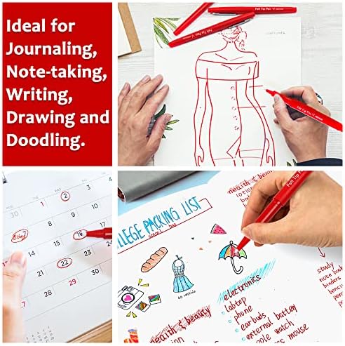 Lelix Felt Tip Pens, 40 Red Pack, 0.7mm Medium Point, Felt Tip Markers Pens for Journaling, Writing, Note Taking, Planner, Perfect for School Office and Art Supplies