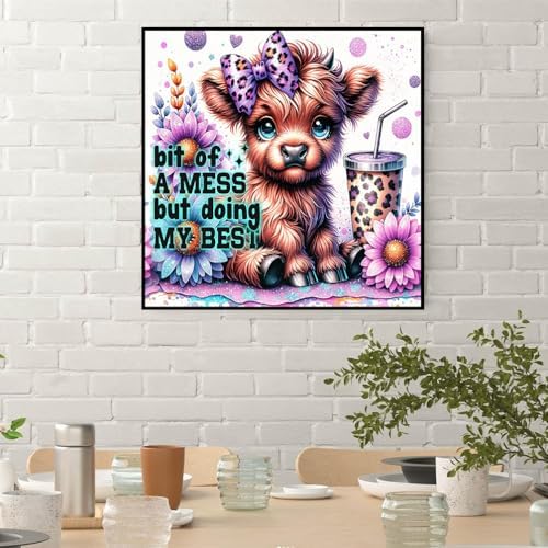 ijbnhd Highland Cow Diamond Art Kits for Adults for Wall Home Decor 14X14in