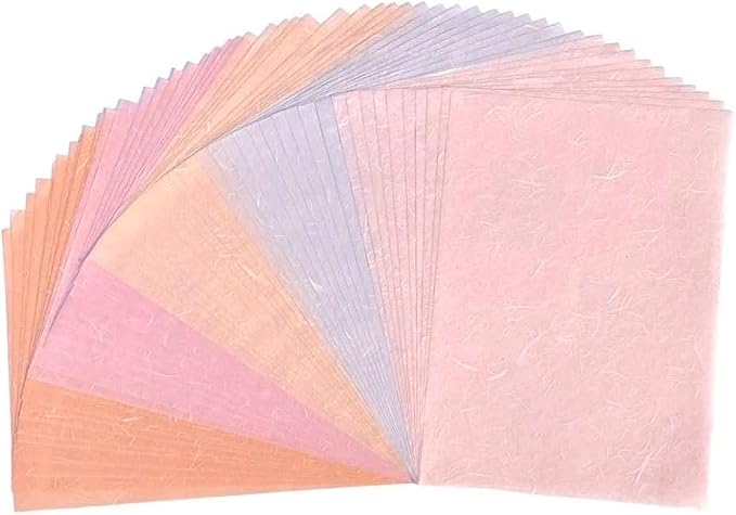 A5 50 Sheets Natural Fiber Mulberry Tree Mulberry Paper Sheets Art Tissue Washi Paper Design Craft Art Origami Suppliers Card Making 8.3" x 5.8". (Pink Pastel Tone, A5)