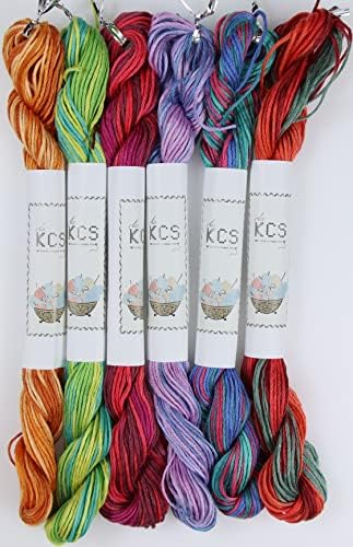 KCS Big skeins of 25 Meters Size 25 Color Variegated Cross Stitch Stranded Threads,6 skeins,17
