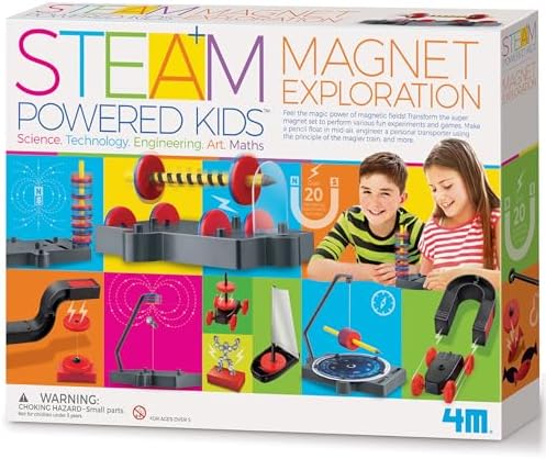 4M Magnet Science Kit for Kids Ages 5+ — 20+ Hands-On Experiments with 40+ Components, Build Maglev Transporter, Magnetic Racer, UFO & Compass Yacht, STEM Educational Toy Gift for Boys Girls