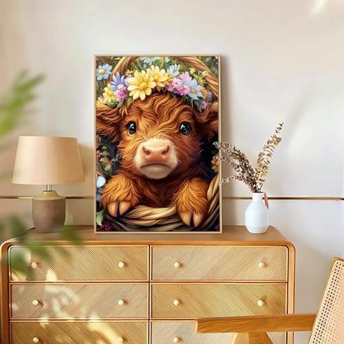 Reivworl Highland Cow Diamond Art Kits for Adults Beginner 12×16 inch