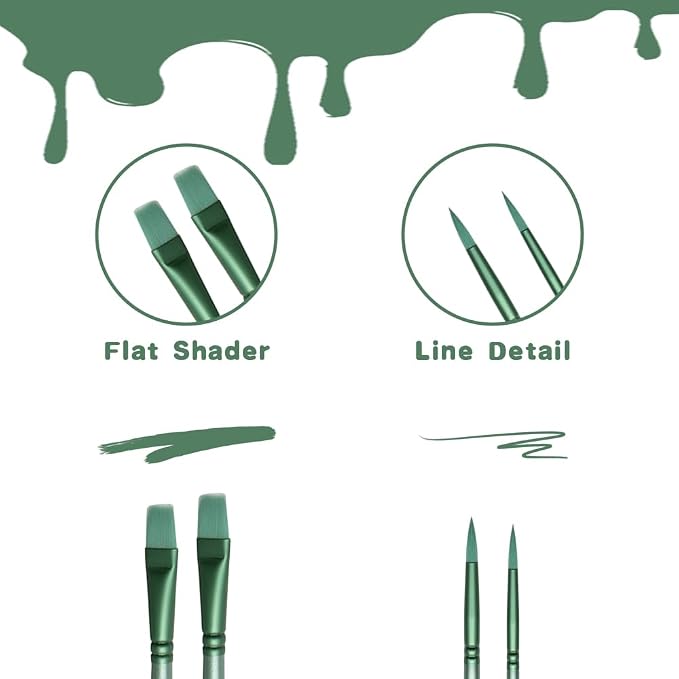 Acrylic Paint Brush Set, 6 pcs Watercolor Brushes, Painting Brush Nylon Hair Brushes for All Purpose Oil Watercolor Painting Beginner Kits (6, Green)