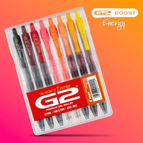 PILOT G2 Gel Roller Pens, G2 Boost Red Pens Pack, 8 Pack Pouch, Assorted