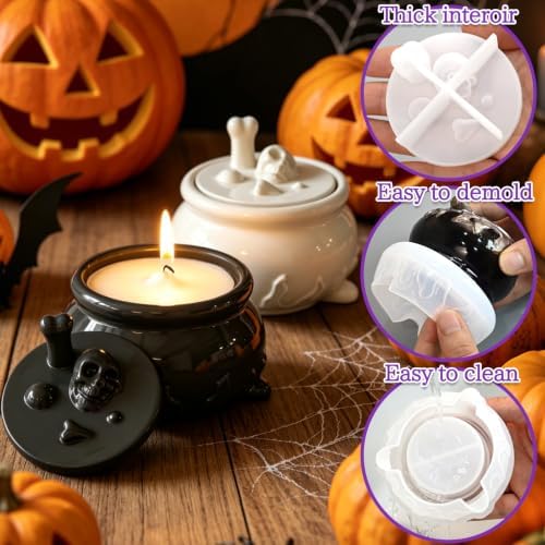 Halloween Resin Jar Molds Set, Witch Cauldron with 2 Crystal Molds