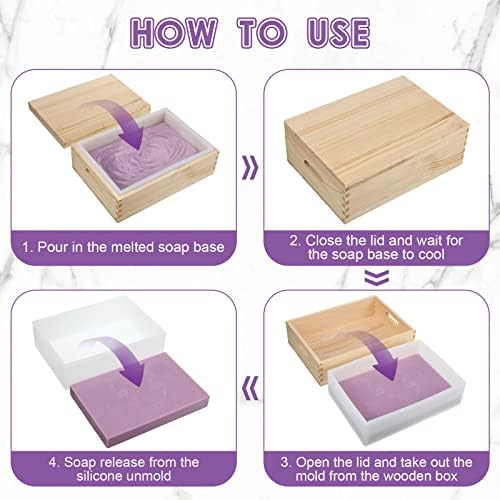 Honeydak Large Soap Molds 74 oz Rectangle Silicone Liner for 9 Bar Mold with Wooden Box and Lid Soap Making Molds for DIY Handmade Soap Making Tools Supplies