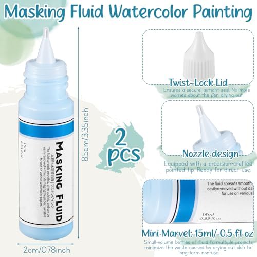 Feifeiya 2 Pcs Masking Fluid for Watercolor Painting, 15ml Capacity, Blue