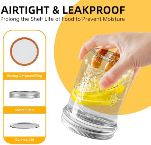 Miuyhji 16 oz Wide Mouth Glass Mason Jars with Lids, 9 Pack for Canning