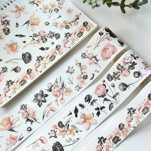 WT Auric Rose Gilded Washi Tape Sticker Set, 3 Rolls, Original Vintage Floral Decorative Masking Tape with Gold Foil, Wide Tape for Journaling, Scrapbooking, Planner, DIY Crafts & Wrapping