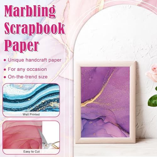 48 Sheets Marbling Scrapbook Paper,Marbling Pattern Decorative Scrapbook Paper for Journals DIY Cards and Photo Albums,Aesthetic Craft Supplies