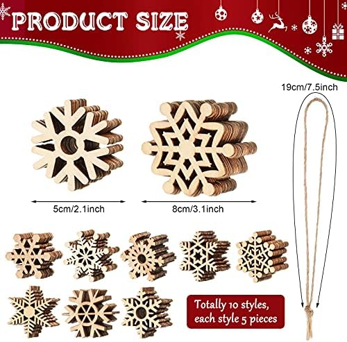 Blulu 100 Pcs Christmas Wooden Snowflakes Crafts, Natural, 2 in,3.1 in