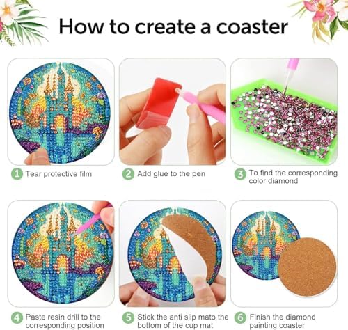 8 Pcs Diamond Art Coaster Kit for Adult with Holder, Diamond Coasters 4x4in