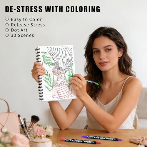 Coloring Books for Adults with 30 Dot Art Patterns and 12 Acrylic Markers