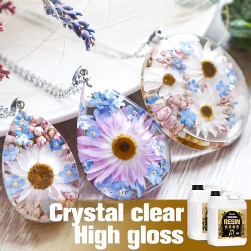 Teexpert Epoxy Resin Kit: 76OZ Casting Resin Crystal Clear Yellow Resistant Self Leveling for Art Craft DIY Jewelry Making with Pigment and Tools for Beginner Starter