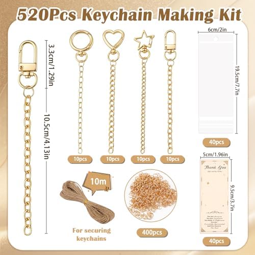 Riwiuue 40 Pcs Keychain Making Kit, Gold Key Chain Making Supplies