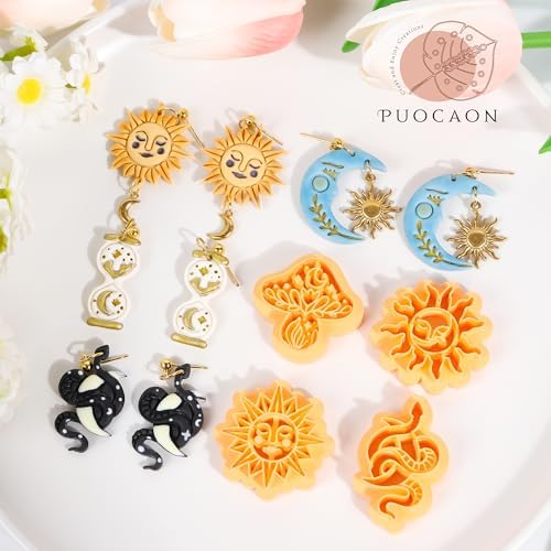 Puocaon Mystic Boho Clay Cutters - 9 Pcs Polymer Clay Cutters for Earrings Jewelry, Mushroom Sun Moon Moth Snake Bottle Shape