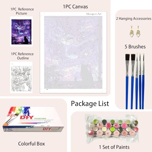Muzagroo Paint by Numbers Oil Painting Kits for Adults DIY Fish Dream Oil Painting for Beginners Hand Crafts Kits with Brushes and Acrylic Paints 16x20 inches (Fish Dream)