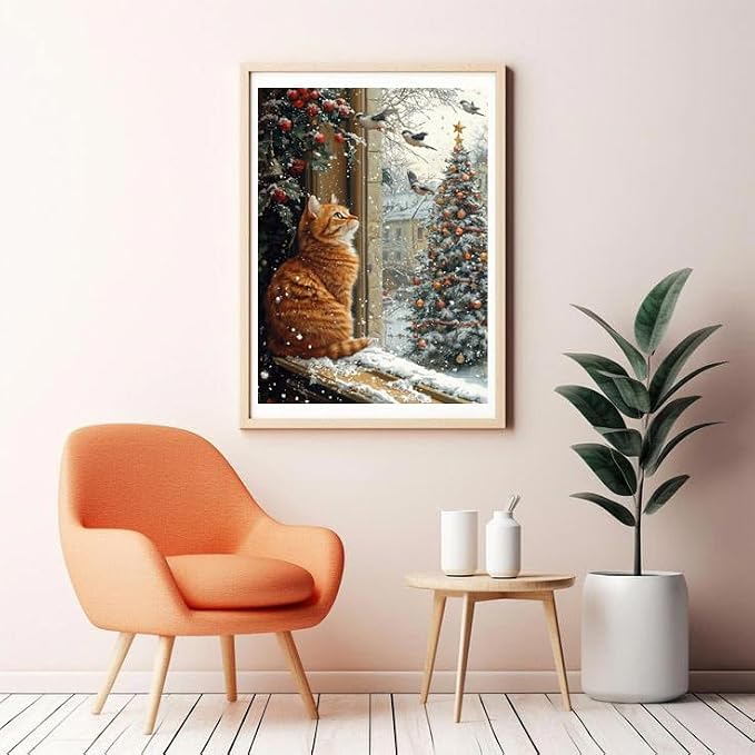 GQYCZZ Christmas Ginger Cat Diamond Art Kits for Adults/Beginners12x16in