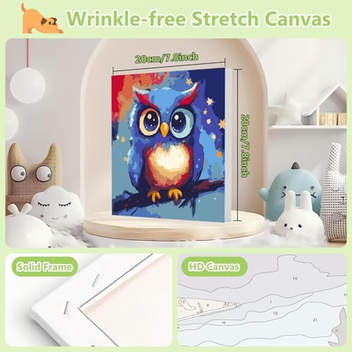 Reivworl Owl Paint by Numbers Kit for Kids with Frame 8×8 inch