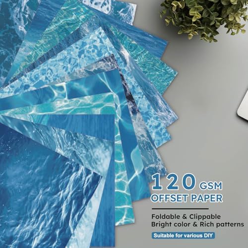 12in Blue Waves Scrapbook Paper Pad - 24 Sheets Double Side Sea Patterns Designed Aesthetic Collage Material for Junk Journal Folded Card Making DIY Crafts Gift Wrapping Supplies