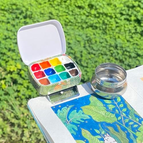 Portable Travel Watercolor Palette, Mini Metal Tin Box,12-Well Empty Tins