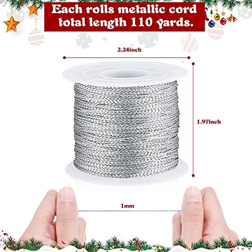 Shappy 440yards x 1mm Metallic Cord Tinsel Rope, Metallic Gold Silver