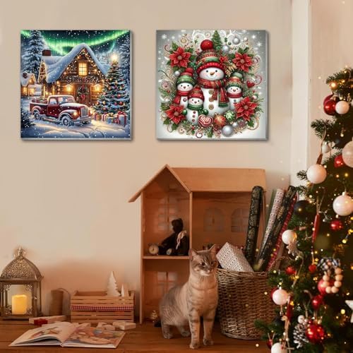 4 Pack Christmas Paint by Numbers Kit for Adults with Framed,Snowman Gnome Candy Cane Paint by Number with Wooden Easel DIY House Truck Christmas Tree Adult Paint by Number Kits for Wall Decor10x10in