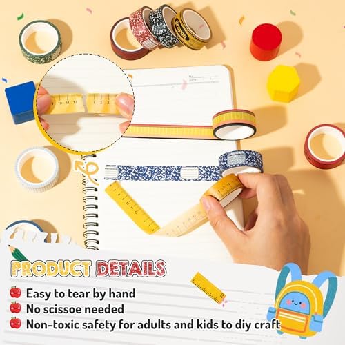 12Rolls Back School Composition Ruler Crayon Decorative Washi Tape
