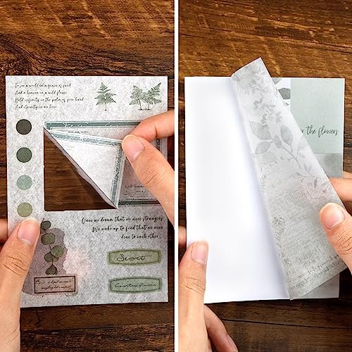 Dizdkizd Botanical Washi Stickers for Journaling, Ephemera Sticker Book for Junk Journal with 180pcs Plant Washi Stickers and 20 Adhesive Scrapbook Sticker Sheets, Vintage Scrapbooking Supplies