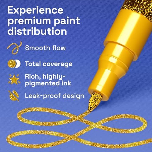 ARTISTRO Glitter Gold Acrylic Paint Markers - 0.7mm Extra Fine-Tip - 2 Set
