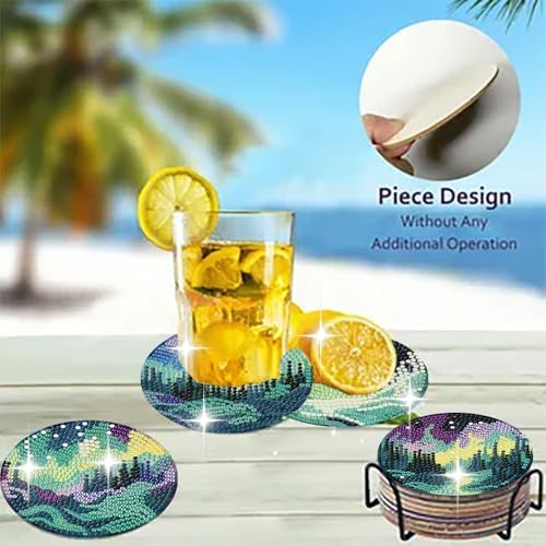 8 Pack Diamond Art Coasters,Northern Lights Diamond Painting Coasters Kits
