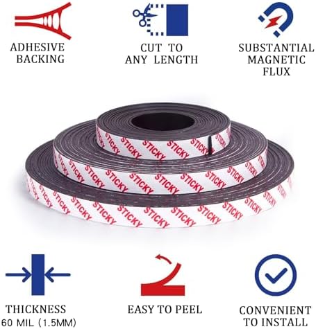 Towjug Magnetic Tape 20ft x 1/2in Fridge Magnets with Adhesive Backing Roll