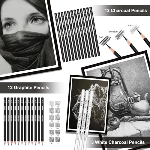 HIFORNY 100 PCS Drawing & Sketching Set, Professional Art Supplies with Graphite,Charcoal, Colored,Watercolor,Metallic Pencils,Blending Tools,Sketchbook and Coloring Book in Zipper Case (Pink)